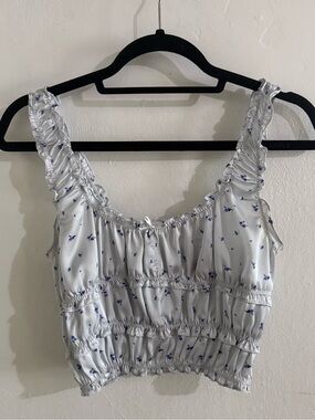 Zara Crop Top with Small Blue Floral Print